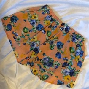 Peach flowered print shorts